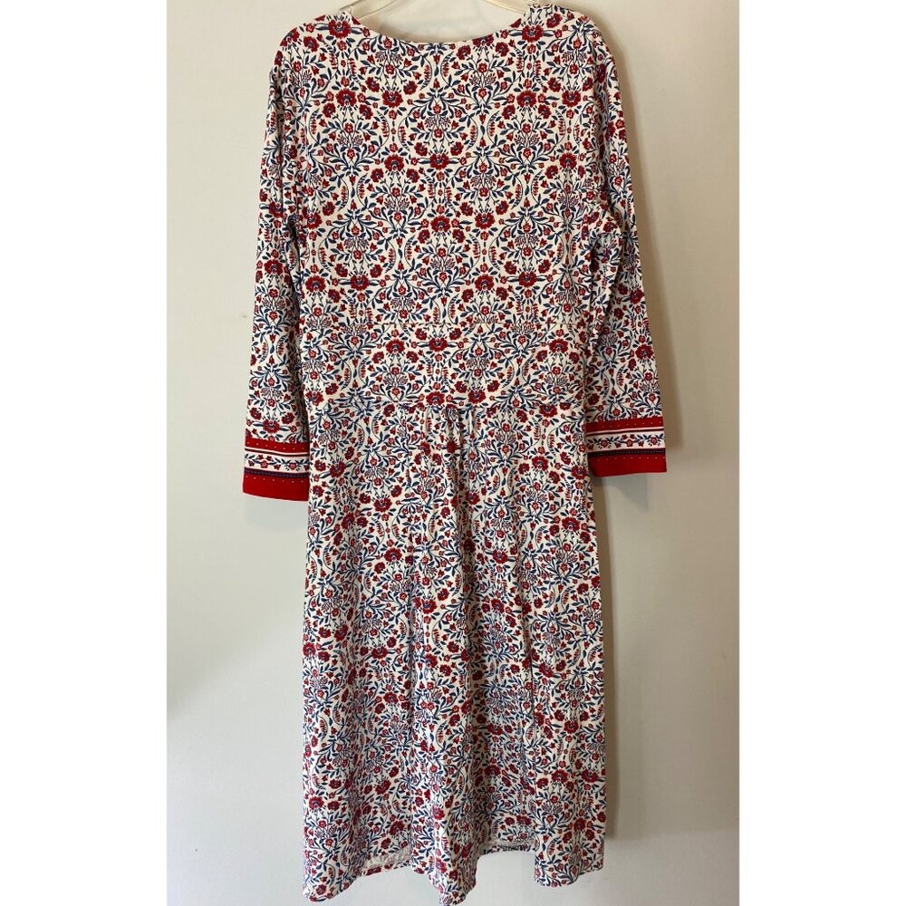 Lands End Dress V-Neck Long Sleeve Red & Blue Floral Pattern Medium - Picture 2 of 10